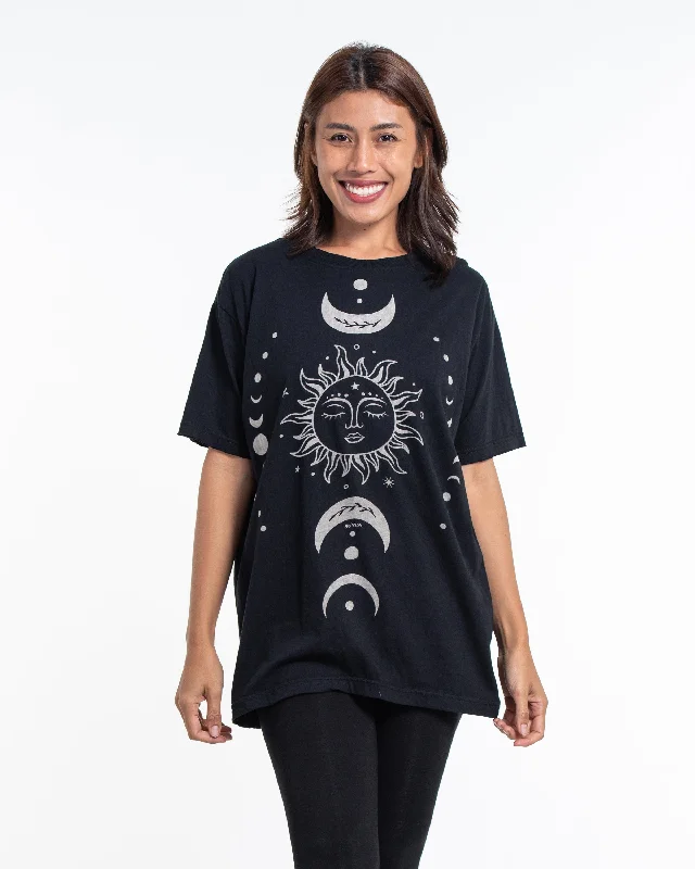 Unisex Sun Moon Cotton T-Shirt in Black