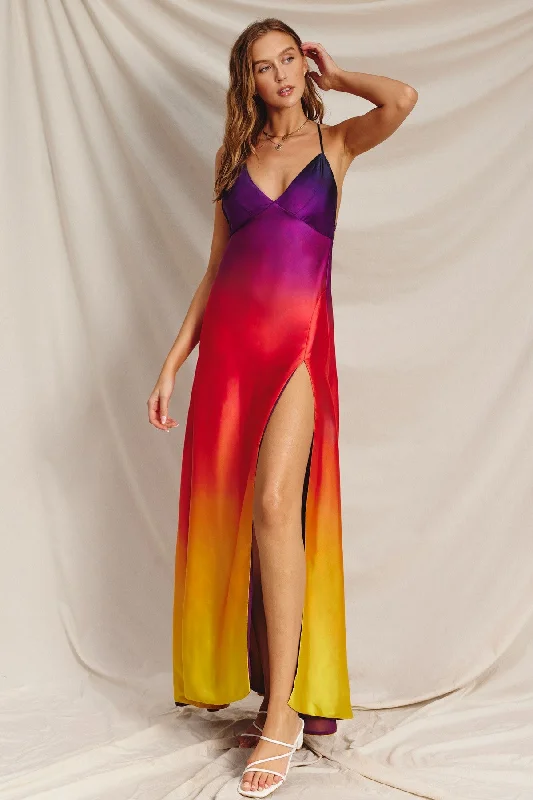 Radiance Ombre Open Back Plunging Maxi Dress