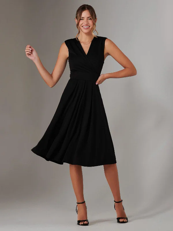 Plain Sleeveless Midi Dress, Black