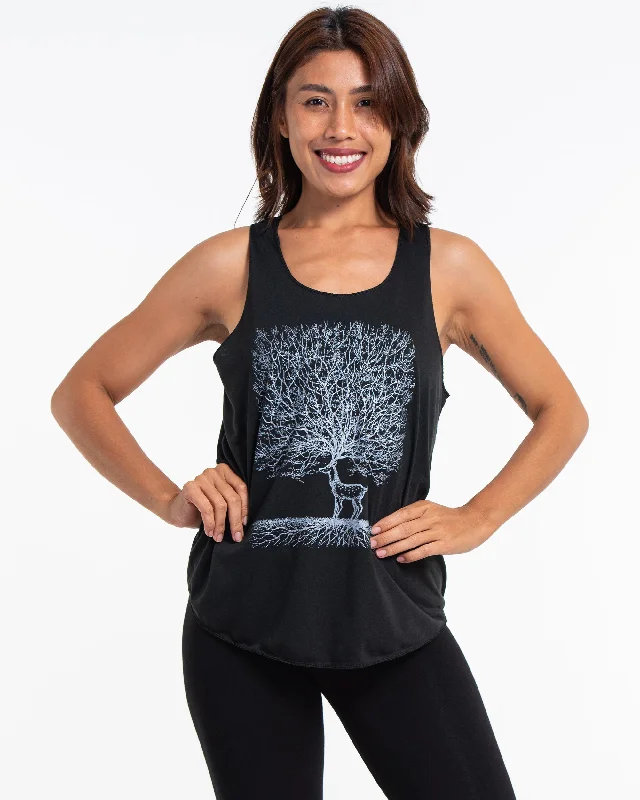 Womens Bambi Tree Tank Top in Black