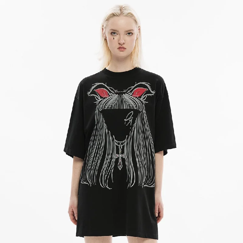 Women's Grunge Faceless Cat Casual Tee