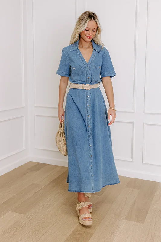 Barcelona Sun Chambray Button Down Midi Dress