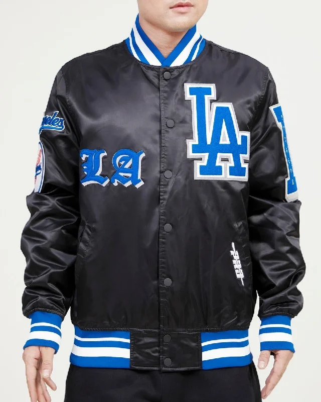 MLB LOS ANGELES DODGERS OLD ENGLISH MEN'S SATIN JACKET (BLACK/DODGER BLUE)