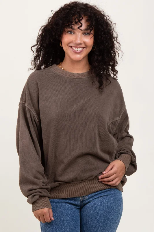 Brown Fleece Drop Shoulder Sweatshirt