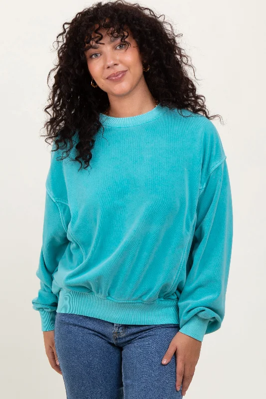 Turquoise Fleece Drop Shoulder Sweatshirt