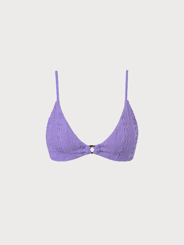 Purple Jacquard O-Ring Bikini Top