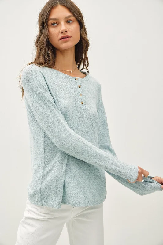 Light Blue Brushed Knit Henley Top