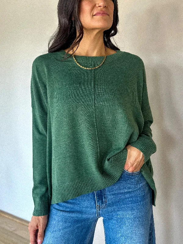 Basic Pullover Crewneck Sweater - Dark Green