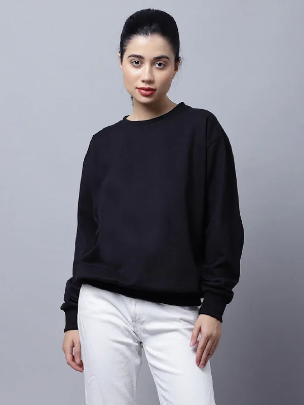 Mack Jonney Fleece Round Neck Black Sweatshirt For Women