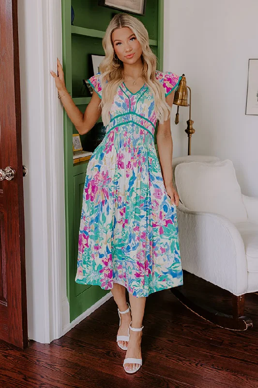 Blooming Beauty Pleated Midi Dress