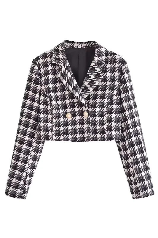 'Quinn' Long-Sleeved Houndstooth Short Jacket