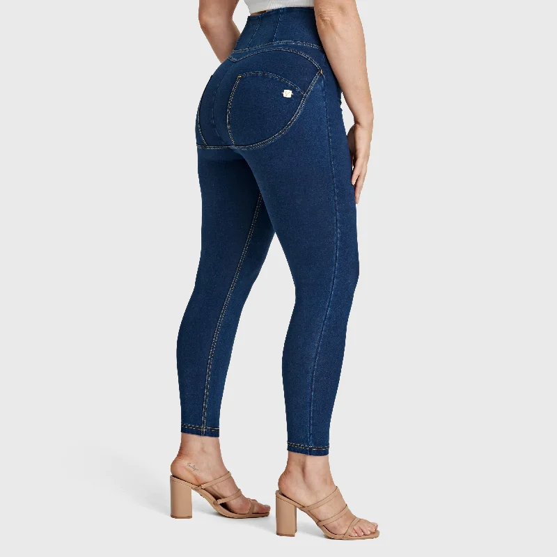 WR.UP® Curvy Denim - Zip High Waisted - 7/8 Length - Dark Blue + Yellow Stitching