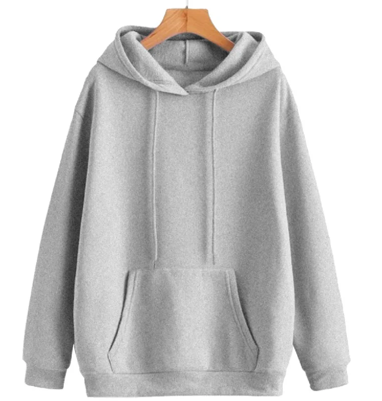 Mack Jonney Grey Melange Solid Hooded Cotton Fleece Sweatshirt for Women