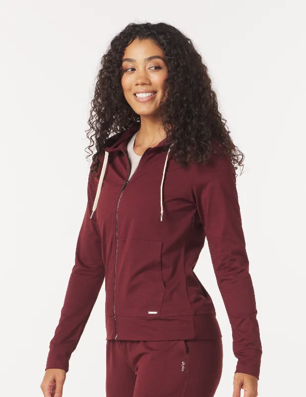 On The Go Lightweight Zip Up Hoodie: Chestnut Marble